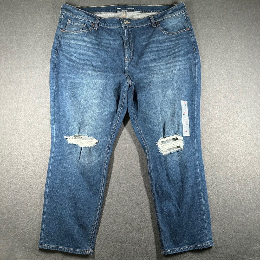 Old Navy Mid Rise Boyfriend Jeans Womens 18 Distressed Denim Blue Jeans Pockets